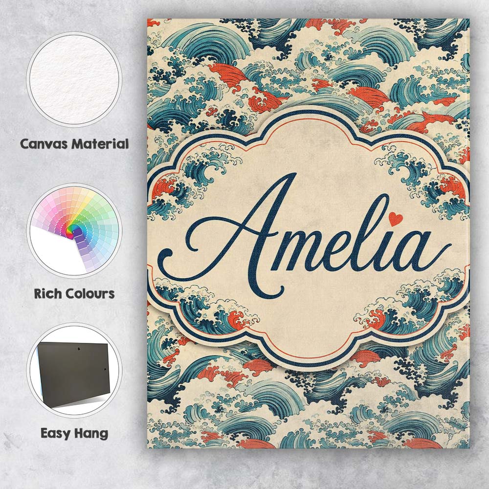 Personalised Name Stylised Blue and Coral Custom  Unique Gift Idea Elegant Feature Canvas Wall Art Print Decor Picture Ready to Hang
