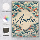Personalised Name Stylised Blue and Coral Custom  Unique Gift Idea Elegant Feature Canvas Wall Art Print Decor Picture Ready to Hang