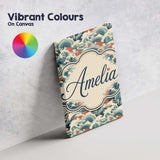 Personalised Name Stylised Blue and Coral Custom  Unique Gift Idea Elegant Feature Canvas Wall Art Print Decor Picture Ready to Hang
