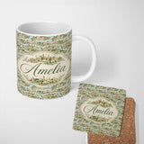 Personalized Custom Name Mediterranean Coastal Town Scenic Seamless Pattern Name Cute Unique 11oz Ceramic Coffee Tea Mug White Large Handle