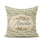 Custom Name Mediterranean Coastal Town Scenic Seamless Name Cute Square Filled Cushion Throw Pillow Sofa Bed Home Decor Zip Washable UK Made