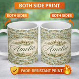 Personalized Custom Name Mediterranean Coastal Town Scenic Seamless Pattern Name Cute Unique 11oz Ceramic Coffee Tea Mug White Large Handle