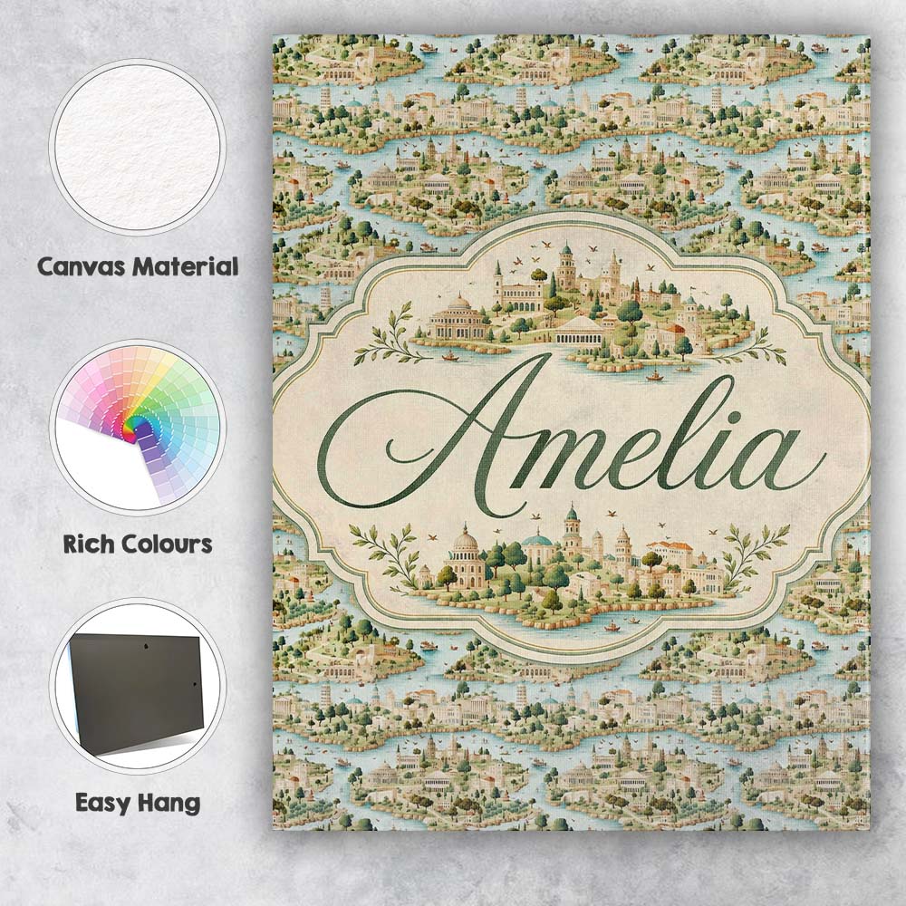 Personalised Name Mediterranean Coastal Custom  Modern Room Accent Elegant Feature Canvas Wall Art Print Decor Picture Ready to Hang