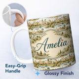 Personalized Custom Name Vintage Riverside Village Landscape Seamless Pattern Name Cute 11oz Ceramic Coffee Tea Mug White Large Handle