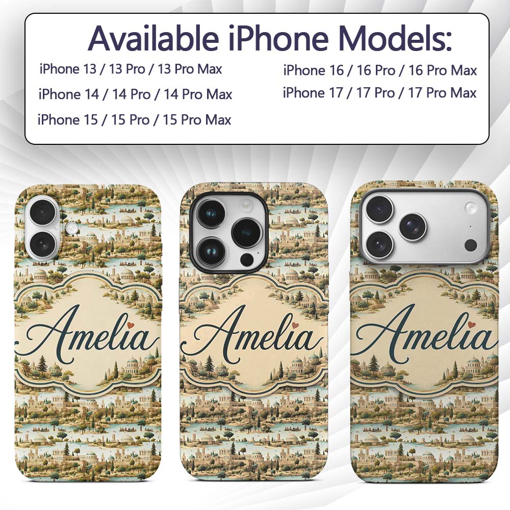 Vintage Riverside Village Landscape Seamless Custom Name Protective Phone Case Mobile Cover Durable Everyday Smartphone Shock Resistant