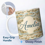 Personalized Custom Name Ancient Coastal City Illustration Seamless Pattern Name Cute Unique 11oz Ceramic Coffee Tea Mug White Large Handle