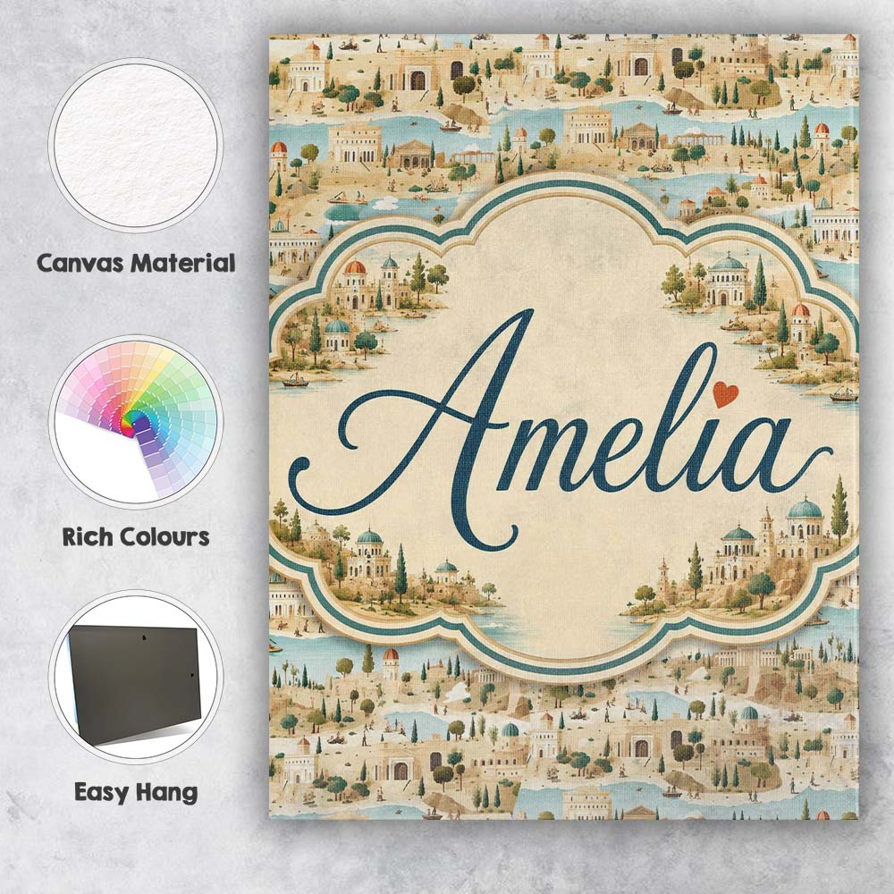 Personalised Name Ancient Coastal City Custom  Modern Room Accent Elegant Feature Canvas Wall Art Print Decor Picture Ready to Hang