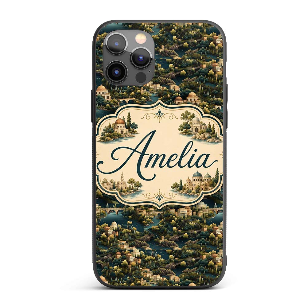 Lush River Valley Town Scenic Seamless Pattern Custom Name Protective Phone Case Mobile Cover Durable Everyday Smartphone Shock Resistant