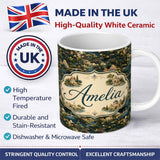 Personalized Custom Name Lush River Valley Town Scenic Seamless Pattern Name Cute Unique Gift 11oz Ceramic Coffee Tea Mug White Large Handle