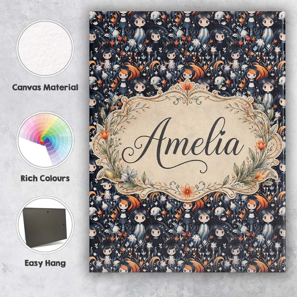 Personalised Name Cute Gothic Dolls with Custom  Unique Gift Idea Elegant Feature Canvas Wall Art Print Decor Picture Ready to Hang