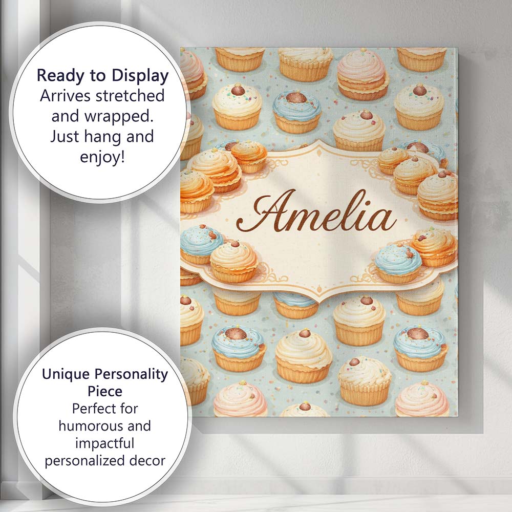 Personalised Name Coffee Cream Bun Pastry Seamless Pattern Perfect Custom  Unique Canvas Wall Art Print Decor Picture Ready to Hang
