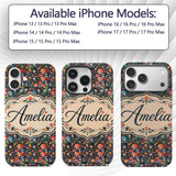 Colorful Anime Girls with Floral Garden Seamless Custom Name Protective Phone Case Mobile Cover Durable Everyday Smartphone Shock Resistant