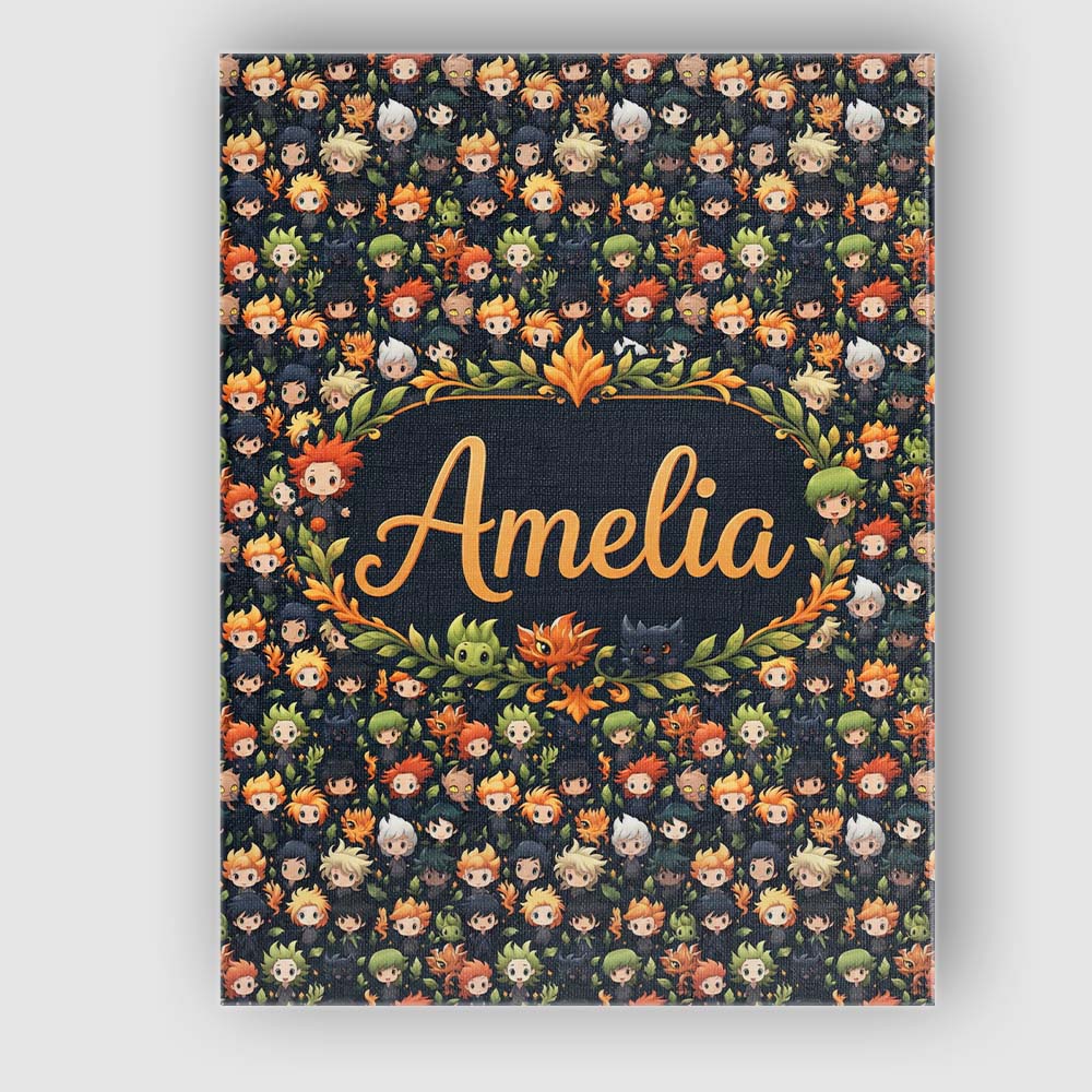 Personalised Name Cute Fantasy Chibi Boys Custom  Unique Gift Idea Elegant Feature Canvas Wall Art Print Decor Picture Ready to Hang