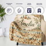 Ancient Desert Village Scenic Landscape Seamless Pattern Art Name  Personalised Custom Name Super Soft Fleece Blanket Bed Sofa Throw
