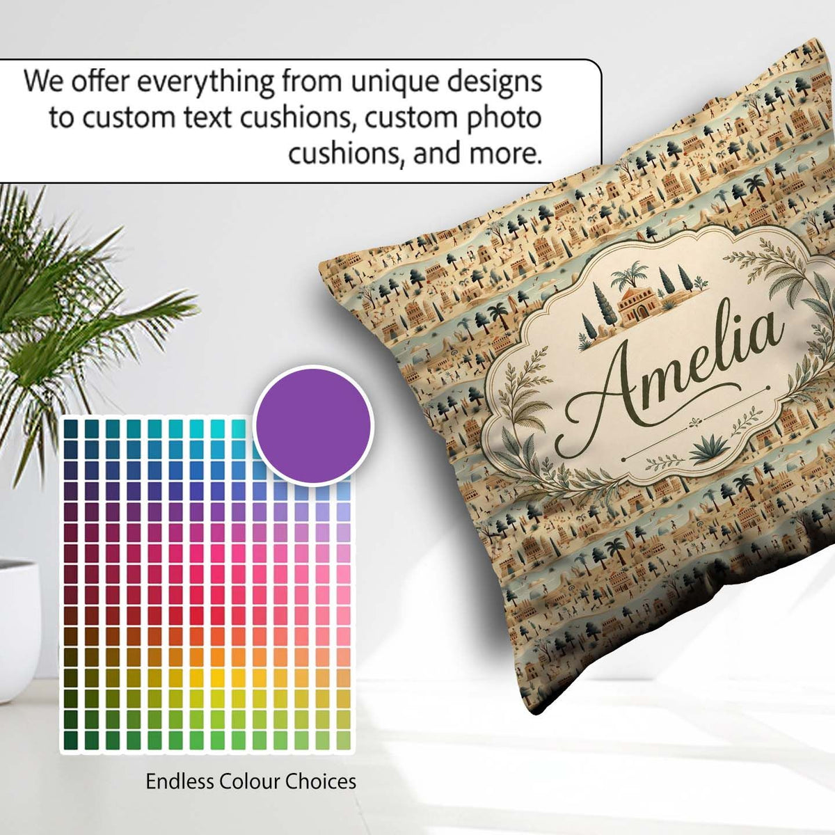 Custom Name Ancient Desert Village Scenic Landscape Seamless Art Square Filled Cushion Throw Pillow Sofa Bed Home Decor Zip Washable UK Made