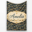 Night City Skyline Illustration Gold Detail Seamless Pattern Art  Personalised Custom Name Super Soft Fleece Blanket Bed Sofa Throw