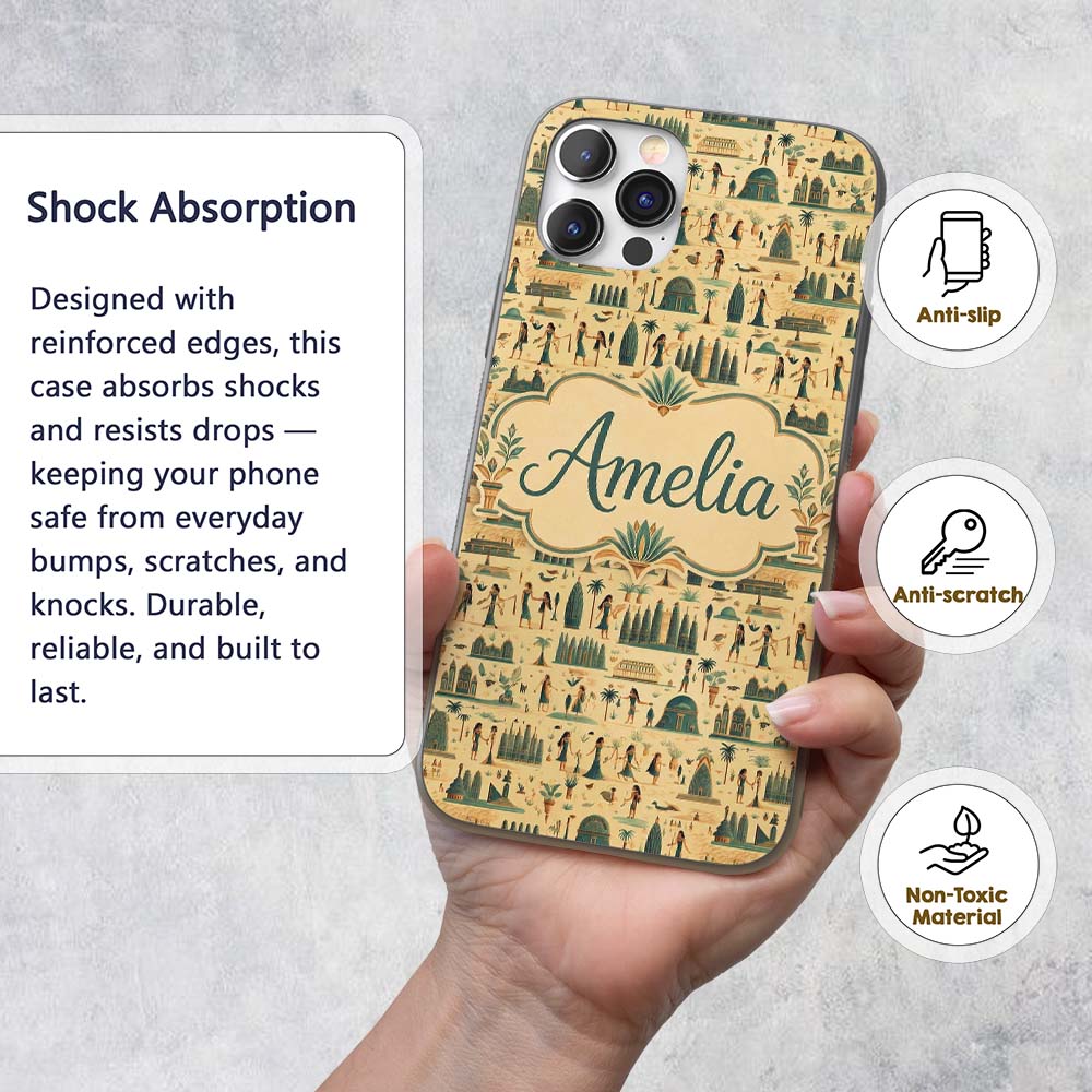 Egyptian Culture People Architecture Seamless Custom Name Protective Phone Case Mobile Cover Durable Everyday Smartphone Shock Resistant