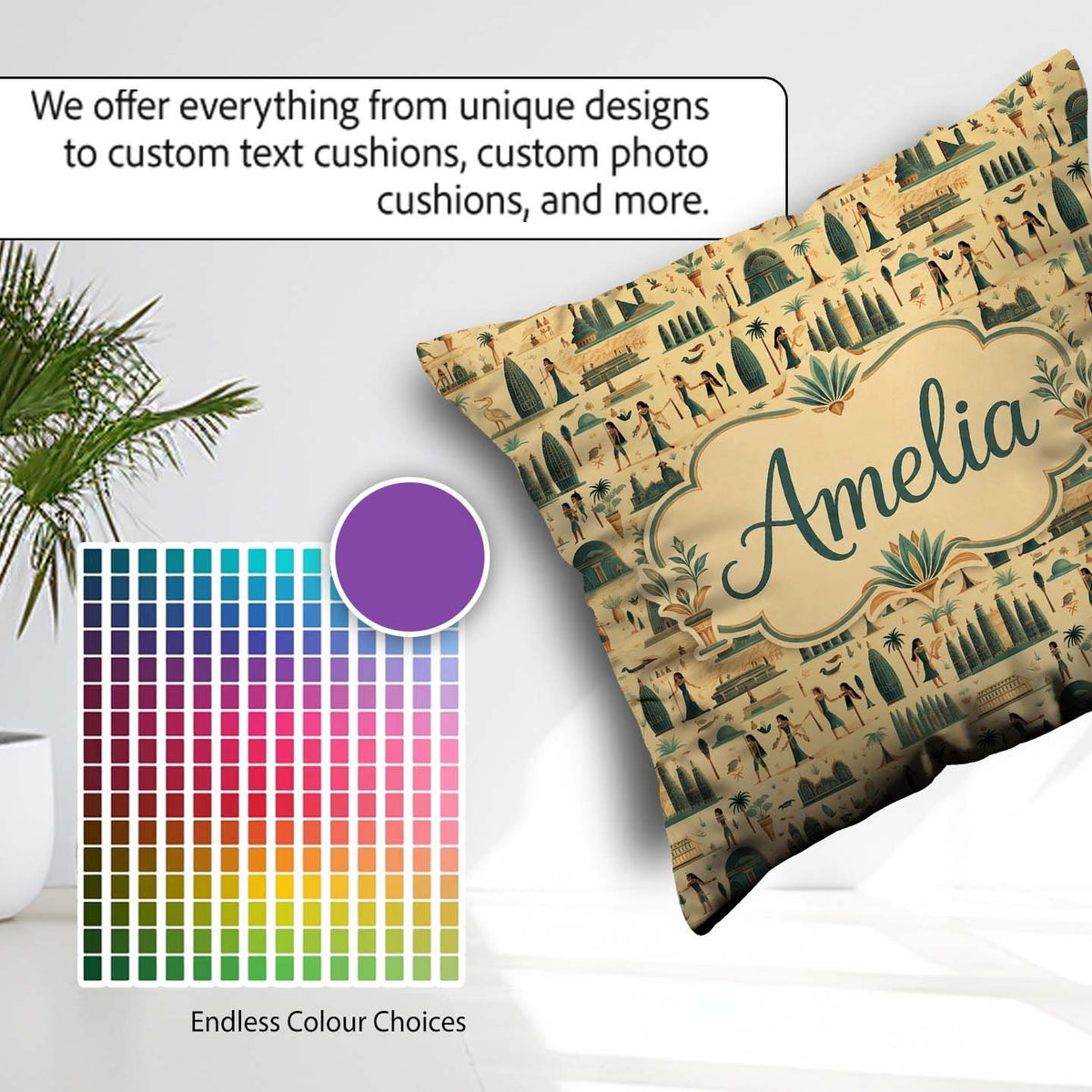 Custom Name Egyptian Culture People Seamless Pattern Art Custom Square Filled Cushion Throw Pillow Sofa Bed Home Decor Zip Washable UK Made