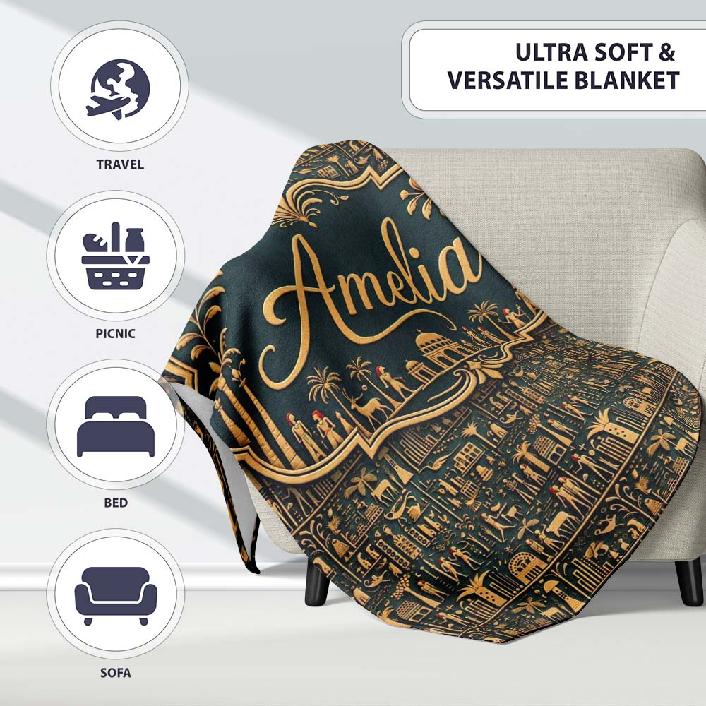 Ancient Hieroglyphics Symbols Decorative Seamless Pattern Art Name  Personalised Custom Name Super Soft Fleece Blanket Bed Sofa Throw