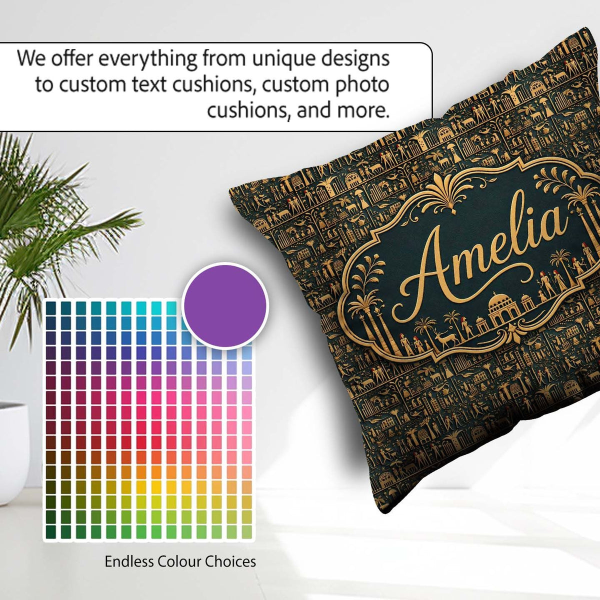 Custom Name Ancient Symbols Decorative Seamless Pattern Art Name Square Filled Cushion Throw Pillow Sofa Bed Home Decor Zip Washable UK Made