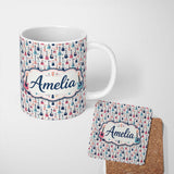 Personalized Custom Name Colorful Electric Guitars Music Theme Seamless Pattern Art Name Cute 11oz Ceramic Coffee Tea Mug White Large Handle