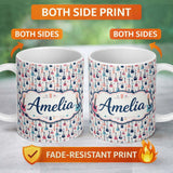 Personalized Custom Name Colorful Electric Guitars Music Theme Seamless Pattern Art Name Cute 11oz Ceramic Coffee Tea Mug White Large Handle