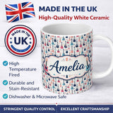 Personalized Custom Name Colorful Electric Guitars Music Theme Seamless Pattern Art Name Cute 11oz Ceramic Coffee Tea Mug White Large Handle