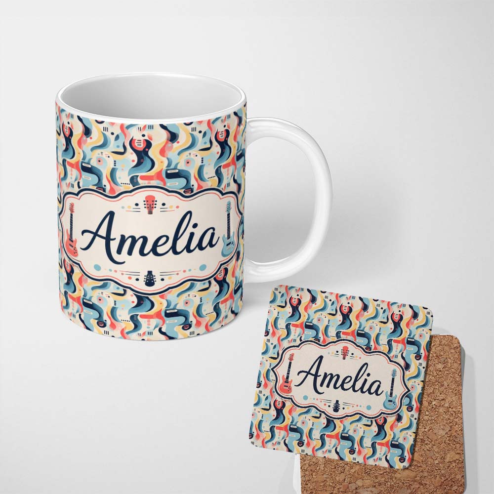 Personalized Custom Name Abstract Wave Shapes Colorful Seamless Pattern Name Cute Unique Gift 11oz Ceramic Coffee Tea Mug White Large Handle
