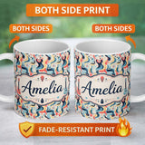 Personalized Custom Name Abstract Wave Shapes Colorful Seamless Pattern Name Cute Unique Gift 11oz Ceramic Coffee Tea Mug White Large Handle