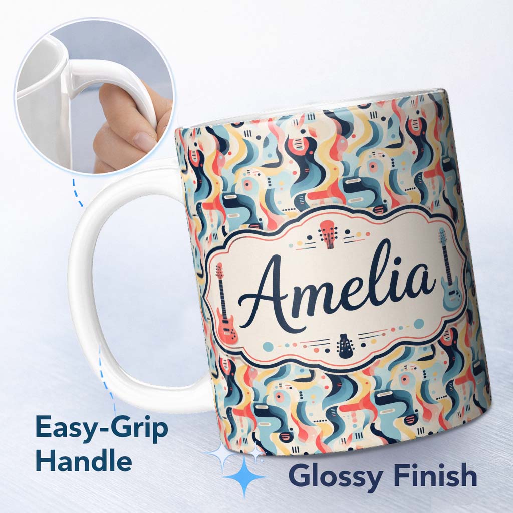 Personalized Custom Name Abstract Wave Shapes Colorful Seamless Pattern Name Cute Unique Gift 11oz Ceramic Coffee Tea Mug White Large Handle