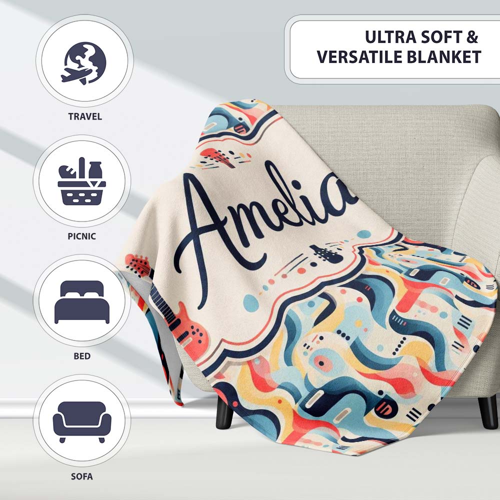 Abstract Wave Shapes Colorful Seamless Pattern Name Cute Unique Gift  Personalised Custom Name Super Soft Fleece Blanket Bed Sofa Throw