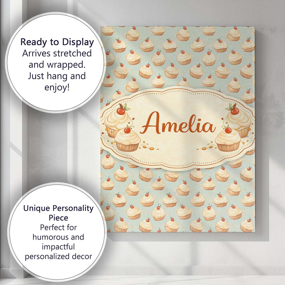 Personalised Name Colorful Meringue Swirl Dessert Seamless Pattern Custom  Unique Canvas Wall Art Print Decor Picture Ready to Hang