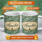 Personalized Custom Name Vintage Electric Guitar Collection Seamless Pattern Name Cute 11oz Ceramic Coffee Tea Mug White Large Handle