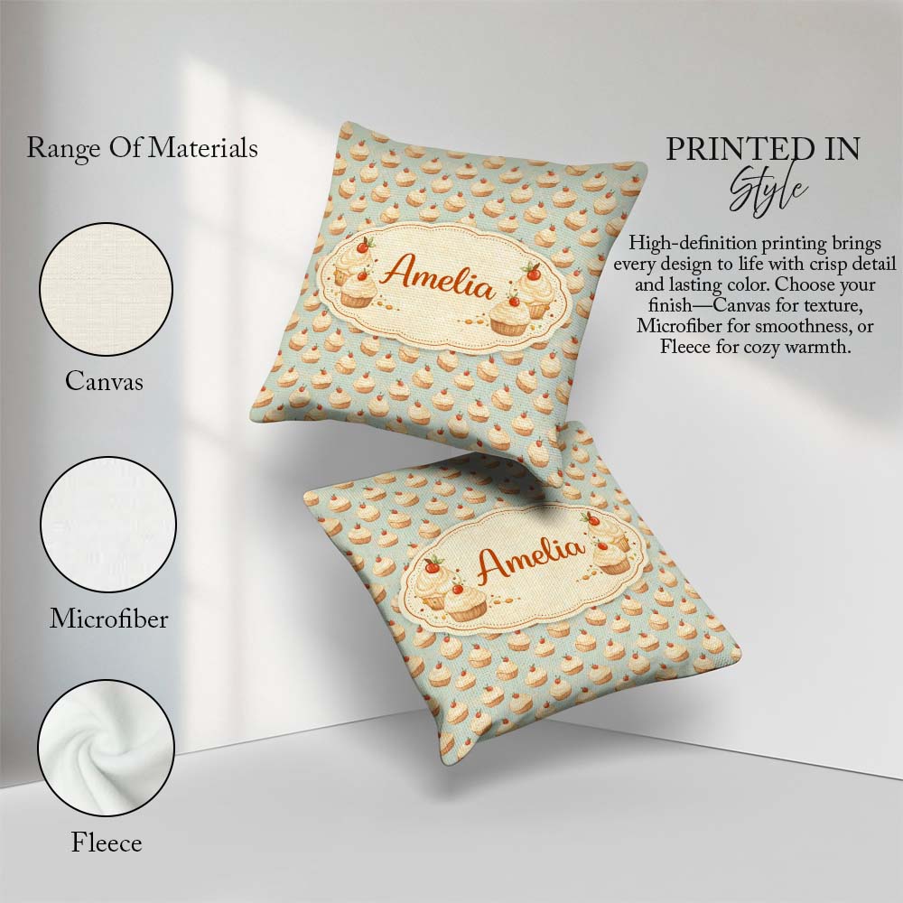 Custom Name Colorful Meringue Swirl Dessert Seamless Pattern Square Filled Cushion Throw Pillow Sofa Bed Home Decor Zip Washable UK Made