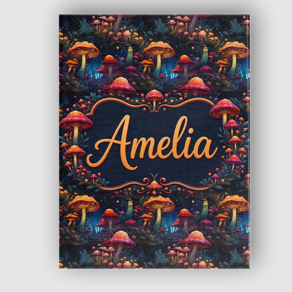 Personalised Name Glowing Fantasy Mushroom Custom  Unique Gift Idea Elegant Feature Canvas Wall Art Print Decor Picture Ready to Hang