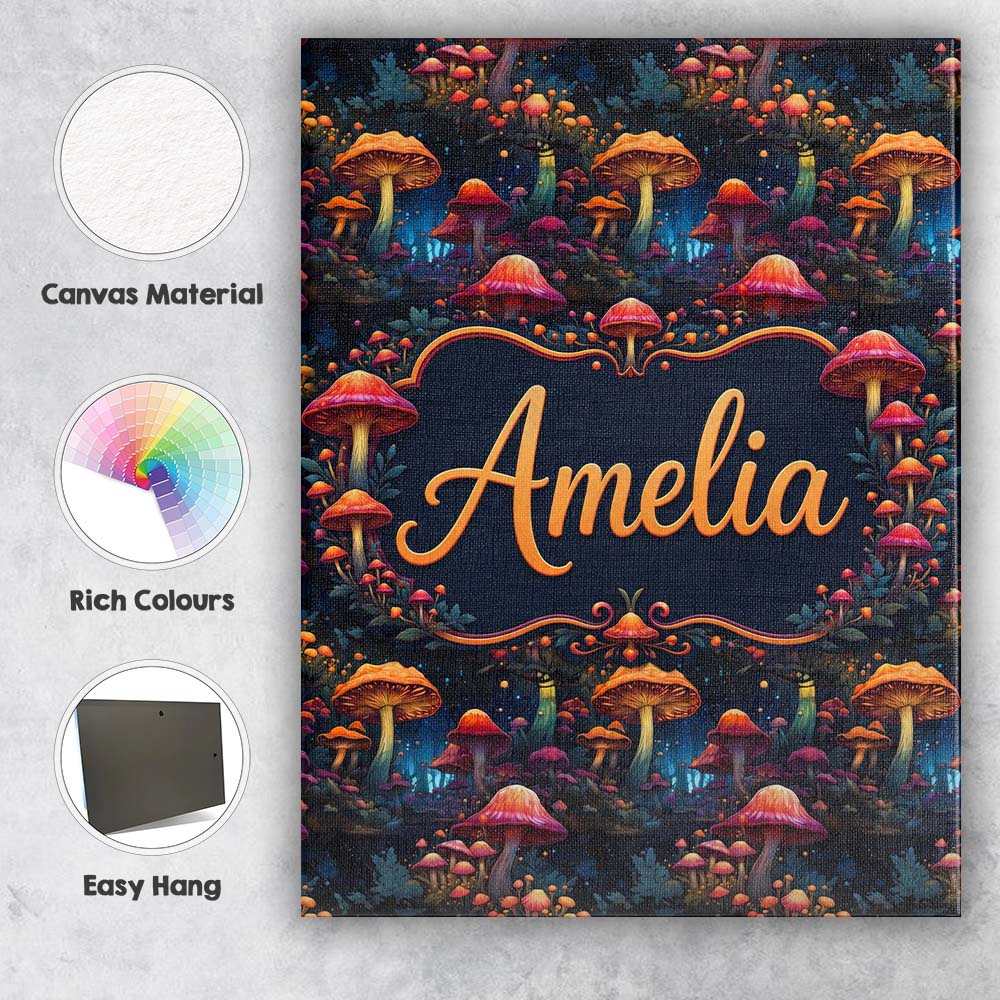 Personalised Name Glowing Fantasy Mushroom Custom  Unique Gift Idea Elegant Feature Canvas Wall Art Print Decor Picture Ready to Hang