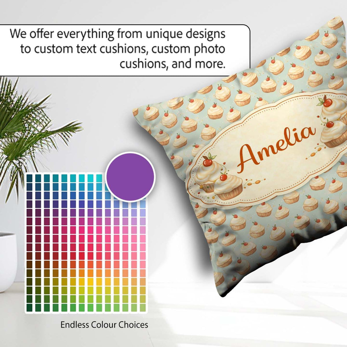 Custom Name Colorful Meringue Swirl Dessert Seamless Pattern Square Filled Cushion Throw Pillow Sofa Bed Home Decor Zip Washable UK Made