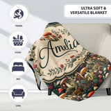 Botanical Mushroom Garden Nature Seamless Pattern Name Cute Unique  Personalised Custom Name Super Soft Fleece Blanket Bed Sofa Throw