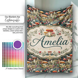 Botanical Mushroom Garden Nature Seamless Pattern Name Cute Unique  Personalised Custom Name Super Soft Fleece Blanket Bed Sofa Throw