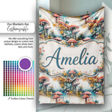Watercolor Fantasy Mushrooms Floral Seamless Pattern Name Cute  Personalised Custom Name Super Soft Fleece Blanket Bed Sofa Throw