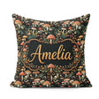 Custom Name Detailed Woodland Mushrooms Plants Pattern Name Cute Square Filled Cushion Throw Pillow Sofa Bed Home Decor Zip Washable UK Made