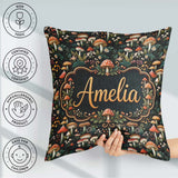Custom Name Detailed Woodland Mushrooms Plants Pattern Name Cute Square Filled Cushion Throw Pillow Sofa Bed Home Decor Zip Washable UK Made