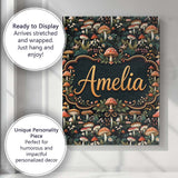 Personalised Name Detailed Woodland Mushrooms Custom Unique Gift Idea Modern Room Accent Canvas Wall Art Print Decor Picture Ready to Hang