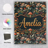 Personalised Name Detailed Woodland Mushrooms Custom Unique Gift Idea Modern Room Accent Canvas Wall Art Print Decor Picture Ready to Hang