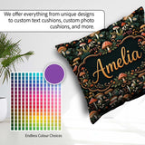 Custom Name Detailed Woodland Mushrooms Plants Pattern Name Cute Square Filled Cushion Throw Pillow Sofa Bed Home Decor Zip Washable UK Made