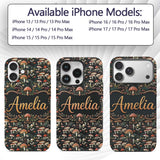 Detailed Woodland Mushrooms Plants Printed Design Custom Name Protective Phone Case Mobile Cover Durable Everyday Smartphone Shock Resistant