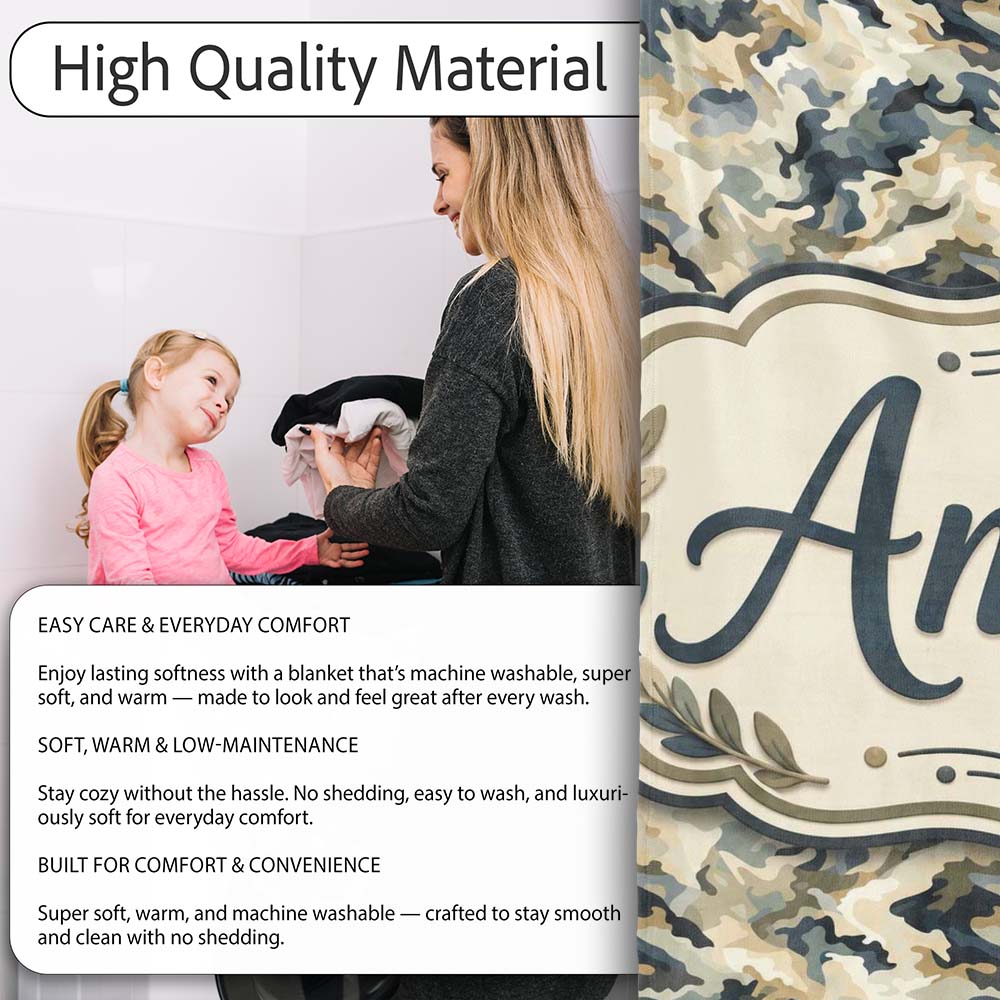 Modern Camouflage Abstract Army Seamless Pattern Name Cute Unique  Personalised Custom Name Super Soft Fleece Blanket Bed Sofa Throw