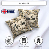 Custom Name Neutral Camouflage Texture Organic Pattern Name Cute Square Filled Cushion Throw Pillow Sofa Bed Home Decor Zip Washable UK Made