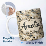 Personalized Custom Name Neutral Camouflage Texture Organic Seamless Pattern Name Cute 11oz Ceramic Coffee Tea Mug White Large Handle