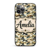 Classic Military Camouflage Green Brown Seamless Custom Name Protective Phone Case Mobile Cover Durable Everyday Smartphone Shock Resistant